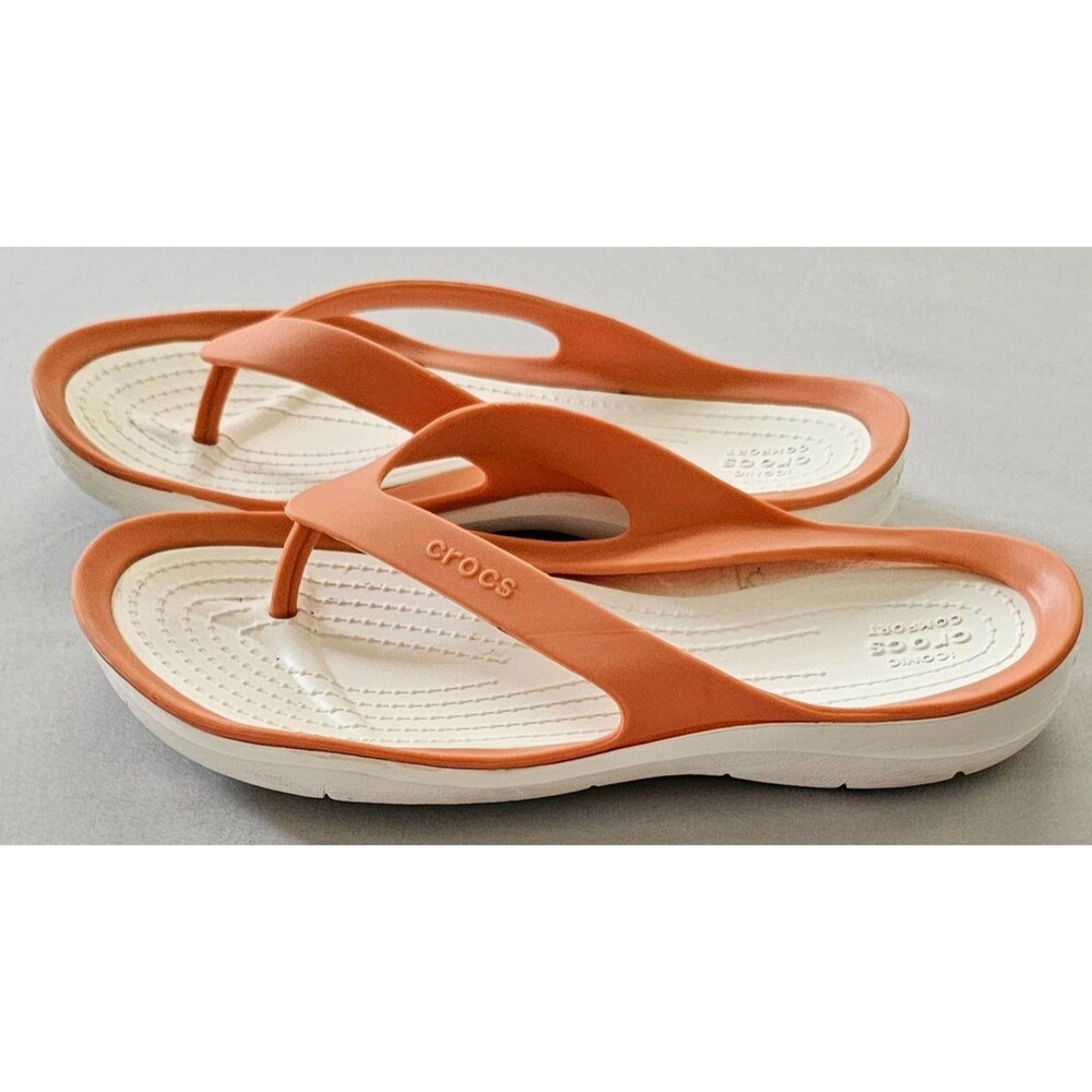 Crocs Swiftwater Women Sz 6 Orange Flip Flops Comfort Sandals Lightweight Beach - Picture 4 of 12